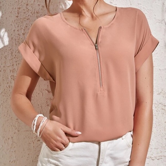 Boho zipper detail v neck blouse - Picture 4 of 16